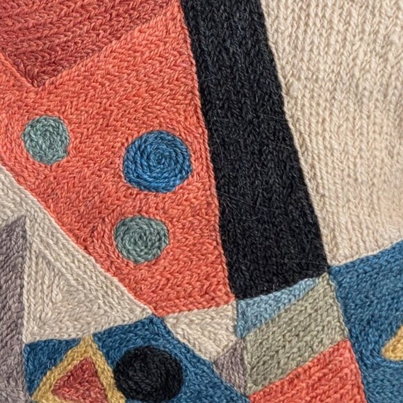 Kandinsky Style Wool Chainstitch Crewelwork Decorative Accent Pillow - Picture 7 of 15